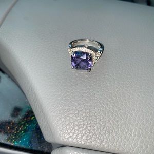5.5 CT Created Amethyst & 2pcs White Sapphire 925 Sterling Silver Ring